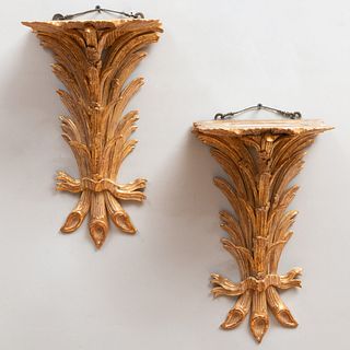 Pair of Giltwood Palm Frond Wall Brackets