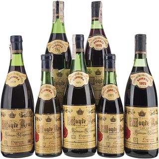 Monte Real. Reserva 1967 y 1973 (2) y Cosecha 1970 y 1971 (3). Cenicero. Rioja Alta. Dos botellas de 375 ml. Piezas: 7.