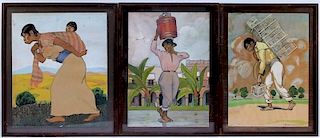 3 Pedro Sanchez Mexican Social Realist Paintings