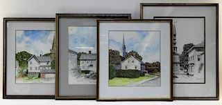 4 Carl Pease Architectural Churches WC Painting
