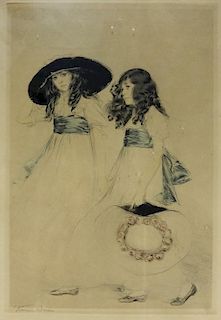 Etienne Drian Two Sisters Colored Etching