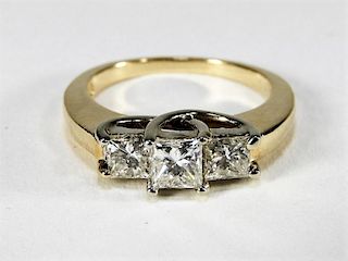 14K Yellow Gold Square Cut 3 Stone Diamond Ring