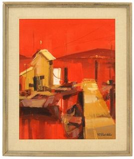 Ray Slaidins 'Red Harbor' 1970's Acrylic on Canvas