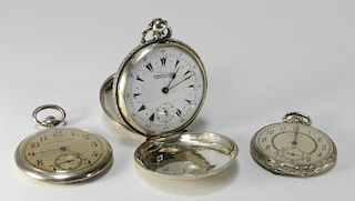 3 Art Deco Sterling Silver & Plated Pocket Watches