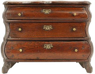 Diminutive Antique French 3 Drawer Bombe Commode