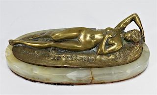 European Bronze Reclining Female Nude Sculpture