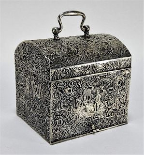 Dutch Engraved Courting Scene 800 Silver Tea Caddy