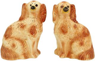 Pair of Antique English Staffordshire Spaniel Dogs