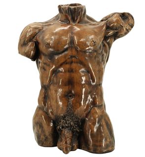 Painted Ceramic Muscular Male Nude Torso