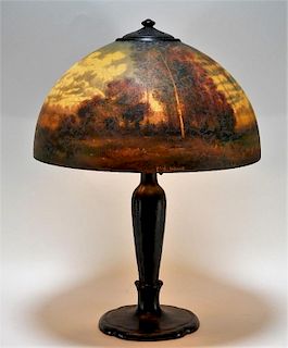 Handel Chipped Ice Scenic Reverse Painted Lamp