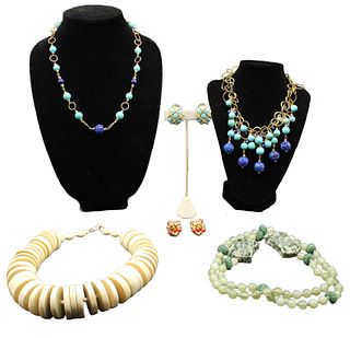 (6) Bone, Quartz, Costume Necklaces And Earrings