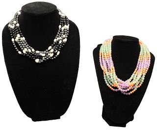 (2)Multi-Stone, Onyx, Hematite, FW Pearl Necklaces