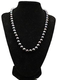 Black Pearl Necklace With Silver Tone Clasp