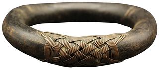 Old Thick Stained Ebonized Wood Bangle Bracelet