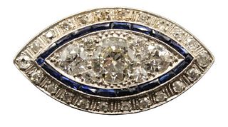 Art Deco Sapphire & Diamond Brooch, 6.6g