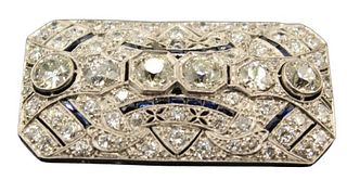 Art Deco Sapphire & Diamond Brooch, 13.8g