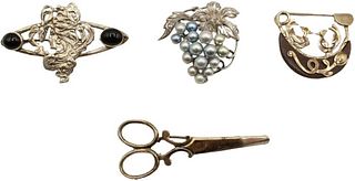 Assortment of Four Silver Brooches, 1.085OZ