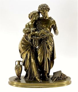 19C. French Sgd. Moreau Neoclassical Bronze Group