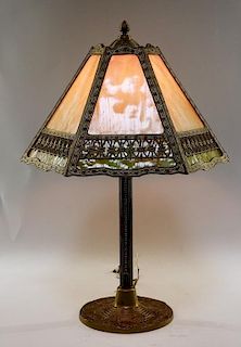 American Art Nouveau 12 Panel Slag Glass Lamp
