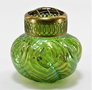 Czech Iridescent Art Glass Flower Frog Vase