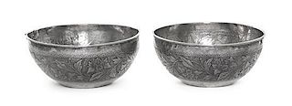 A Pair of Silver Finger Bowls, Early 20th Century, circular, the sides chased and engraved with a band of running flowers and fo