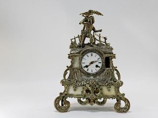French Silvered Brass & Marble Bugler Mantle Clock
