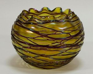 Czechoslovakian Iridescent Threaded Art Glass Bowl