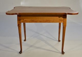 18C. English Flamed Birch & Pine Queen Anne Table