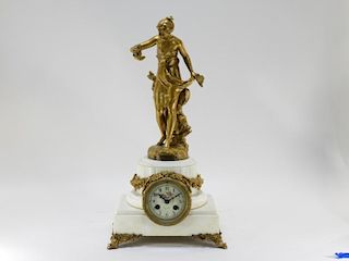 French Le Roy Marble Gilt Figural Mantel Clock