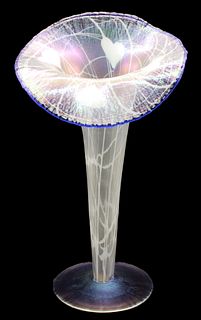 Opalescent Narrow Flower Vase With Cascading Rim