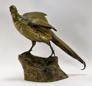 Aft Alfred Dubucand Bronze Sculpture of a Pheasant