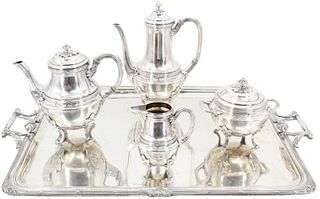 French 19C Silver Plated Tea Set With Tray