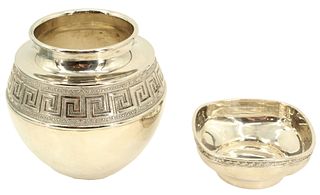 (2) 20C Silver Plated Roman Key Design Vases