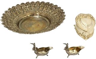 (4) Silver Plated Plate,Salts,Covered Box