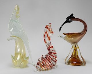 3 Italian Murano Art Glass Animal Figures