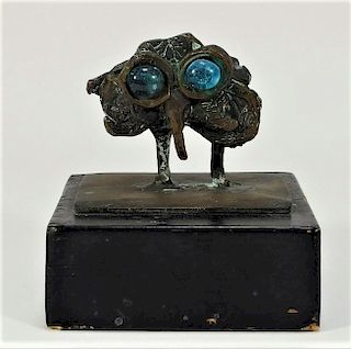 Expressionist MCM Miniature Bronze Owl Sculpture