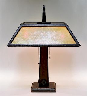 American Arts & Crafts Oak Slag Glass Lamp