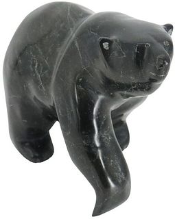 Signed Inuit Polar Bear Black Stone with Veins