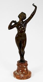 19C French Bronze Sculpture of Standing Nude Woman