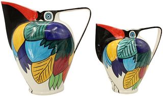 2 Signed Italian Toucan Ceramic Water Pitchers