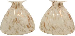 (2) Hand Blown White & Gold Art Glass Vases