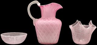 (3) Pink Art Glass Pieces