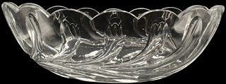 Oval Glass Serving Bowl With Scalloped Rim