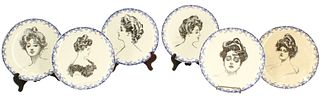 Set of 6 Sketched Gibson Girls Cabinet Plates