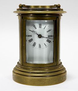 French Brass Cylindrical Carriage Clock