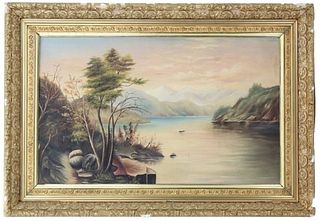 Oil On Board Painting Of Hudson River