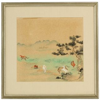 Vintage Chinese Watercolor Wild Horses / Landscape