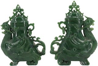Pair of Important Imperial Jade Figural Vases
