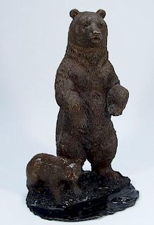 Naturalistic Bronze Sculpture of Bear and Cub