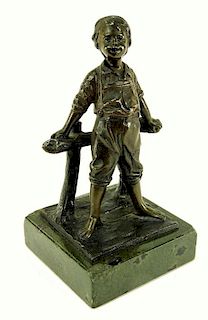 French Miniature Bronze Sculpture of Farm Boy